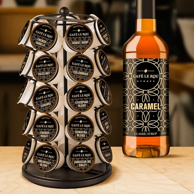 NEW Café Le Rou Caramel Coffee Syrup 25.4 oz Cafe Syrup (Caramel 2-pack)*Includes 2 Coffee Syrup Dispensers*Flavoring Syrup for Coffee Tea and Espresso