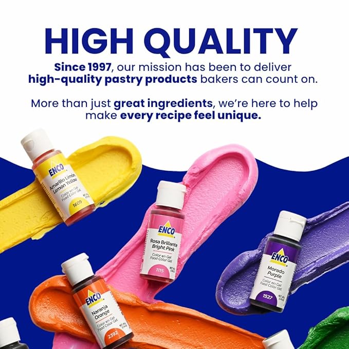 ENCO 9 Basic Food Coloring Gel Set 1.41 oz each (40 g) Concentrated Vegan Includes Color Mixing Guide
