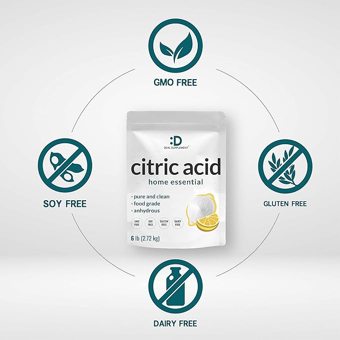 Citric Acid 6 Pounds | Fine Granular Powder Food Grade Bulk Supply – Potent Anhydrous Form – Versatile Flavor Enhancer Preservative Cleaning &amp Homemade Bath Bombs – Additive Free Non-GMO