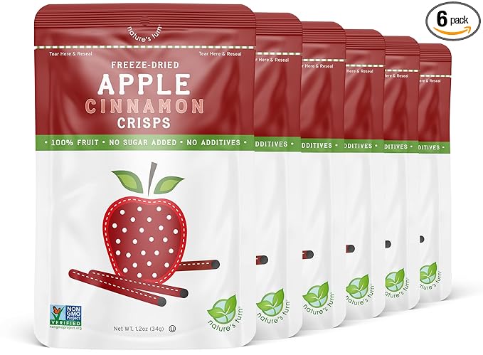 Nature’s Turn Freeze-Dried Apple Cinnamon Crisps – Healthy Gluten-Free Crispy &amp Delicious Plant-Based Snack Ideal for Cereal Smoothies School Lunches &amp On-the-Go Bags of 6 (1.2 oz Each
