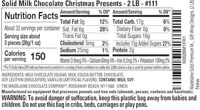 Madelaine 2 LB Milk Chocolate Christmas Presents – Bulk 32 Oz Individually Wrapped Holiday Chocolates for Kids – Christmas Candy Stocking Stuffers &amp Holiday Gift Basket Treats