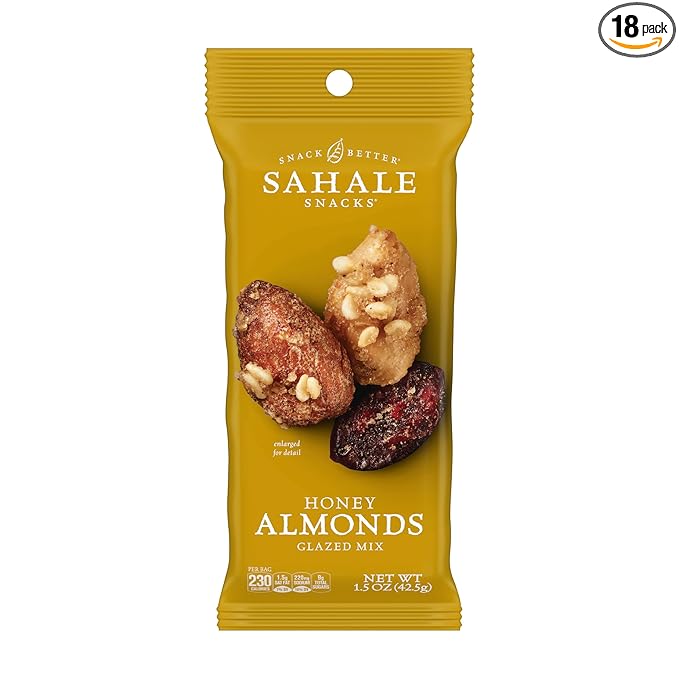 Sahale Snacks Honey Almonds Glazed Mix 1.5 oz Grab &amp Go Bags (18 Packs) - Dry-Roasted Deluxe Mixed Nuts with Tart Cranberries &amp Madagascar Vanilla - Non-GMO Kosher &amp Certified Gluten-Fr