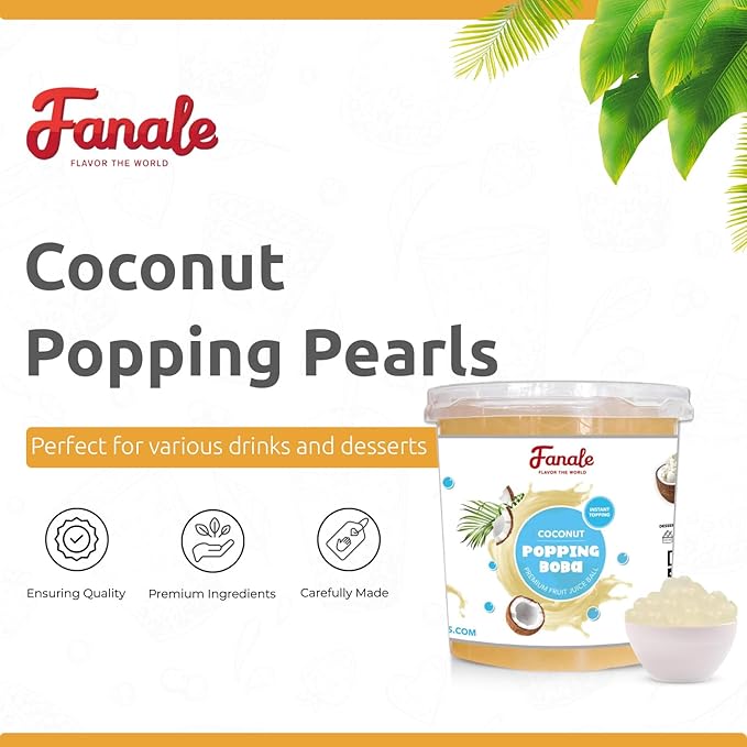 Fanale Popping Boba Pearls for Bubble Tea - 7 lb | Coconut Flavor | Bursting Boba Pearls Bubble | Fruit Juice Flavor for Shakes Dessert Smoothie