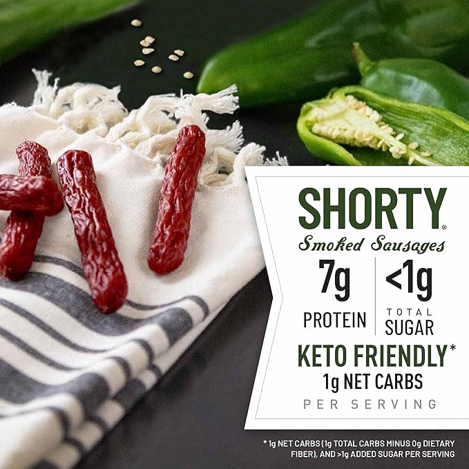 Duke's Pork Hatch Green Chile Smoked Shorty Sausages 7g Protein Per Serving Easter Basket Stuffer for Men 5 oz. (Pack of 8)