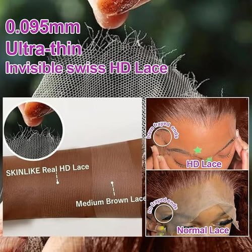 250% Density 32 Inch 13x6 FULL SKINLIKE HD Chocolate Brown Deep Curly lace front wigs Pre Plucked Real 0.10mm Ultra-thin Invisible Water Wave HD Lace Front Wigs Human Hair Small Knots Full Virgin Hair