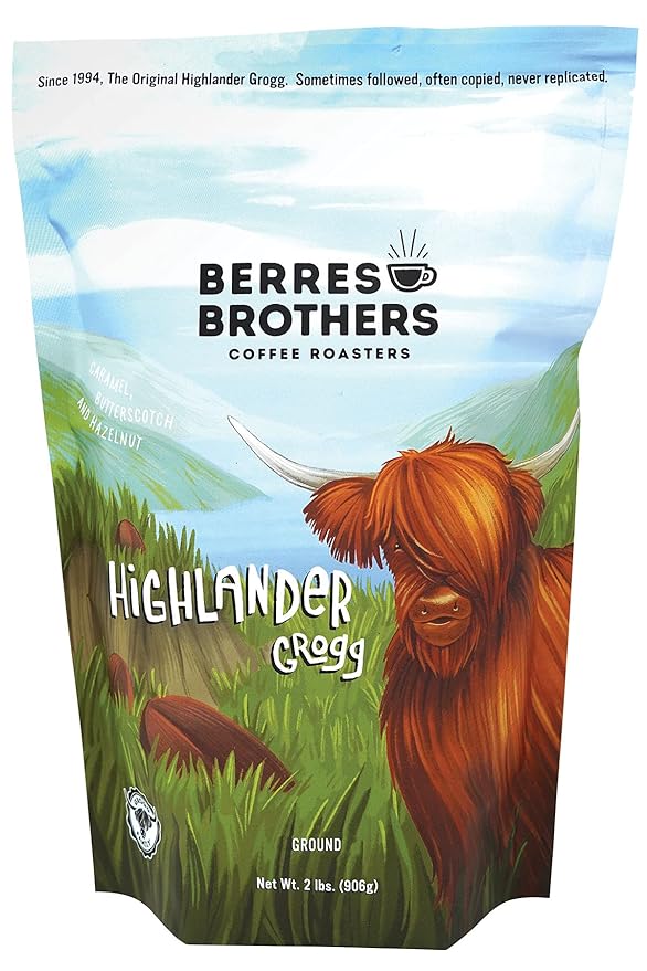 Berres Brothers Highlander Grogg Ground Coffee 2lb Package Combination of Caramel Butterscotch and Hazelnut 2 Pound Medium Roast