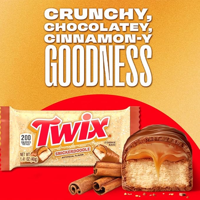 TWIX Snickerdoodle CookieChocolate Candy Bars Nostalgic Cookie Cinnamon Caramel Shortbread Cookie Milk Chocolate Bars 1.4 Oz (Pack of 20) Individually Wrapped Snacks