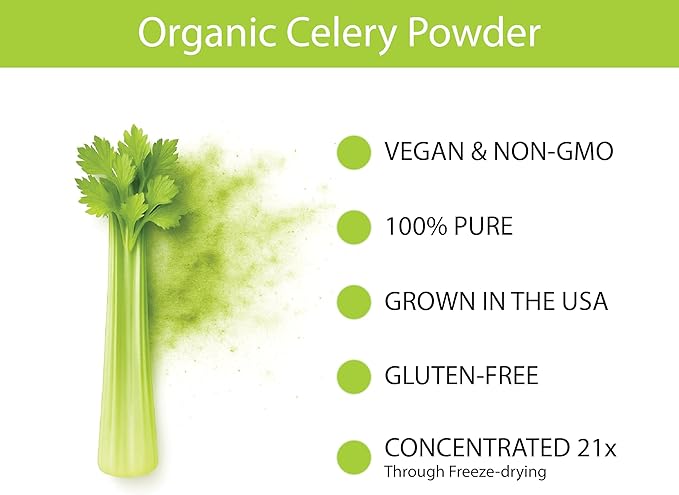 KOYAH - Organic USA Celery Powder (1 Scoop = 1/4 Cup Fresh): 36 Servings Freeze-dried Whole-Stalk Powder