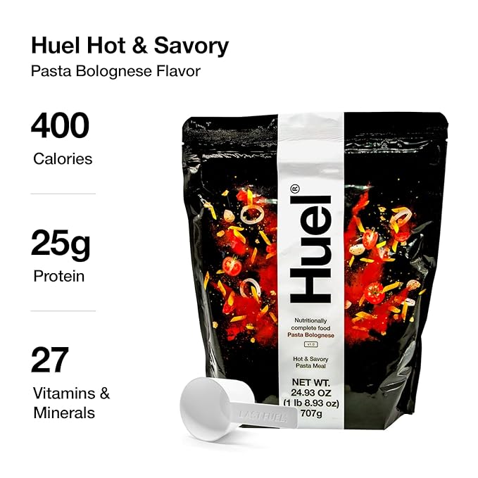 Huel Hot and Savory Instant Meal Replacement - Pasta Bolognese 14 Scoops Packed with 100% Nutritionally Complete Food Including 25g of Protein 5g Fiber 27 Vitamins Minerals LastFuel scoop 24.93 Oz