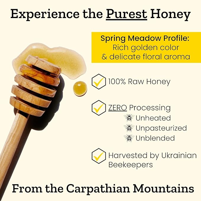 Carpathian Raw Honey Spring Meadow | 100% Pure Unfiltered Unpasteurized Ethically Sourced | Glass Jar 908g