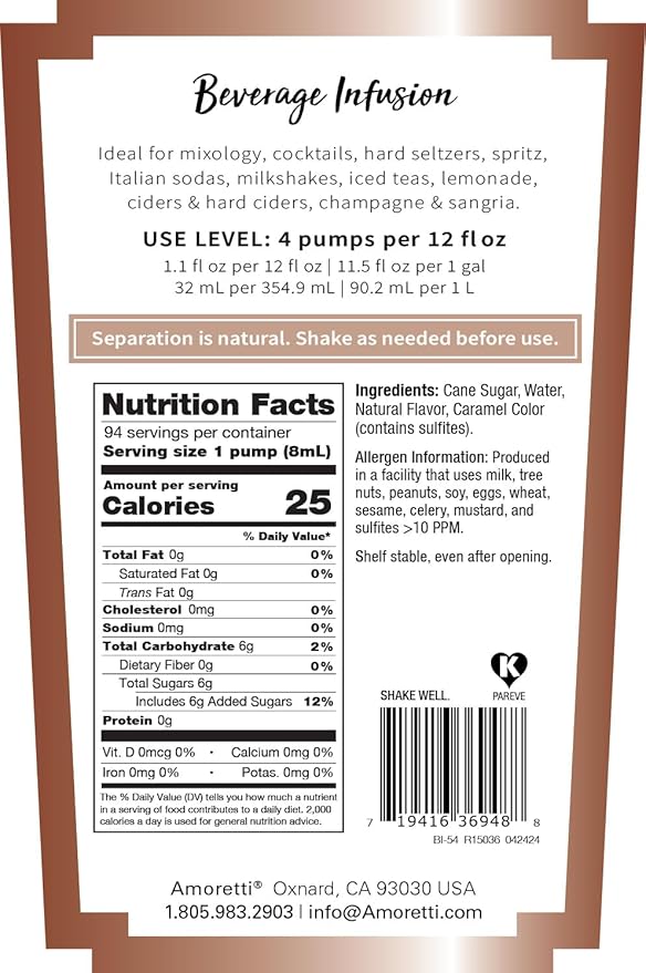 Amoretti - Root Beer Beverage Infusion - Drink Mix &amp Water Enhancer with Pump for Flavoring Cocktails Waters Teas and other Beverages Preservative Free