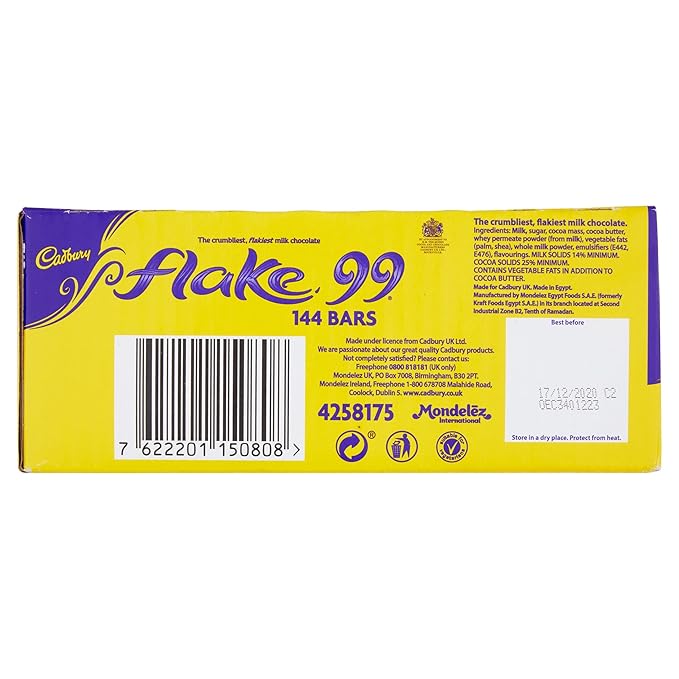 Cadbury Flake 99 for Ice Cream and Culinary use. 1 Box of 144 Bars.