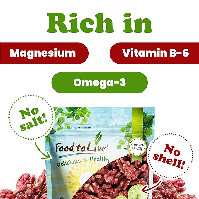 Food to Live - California Livermore Red Walnuts 5 Pounds Raw No Shell Kosher Unsalted Natural Sirtfood Bulk