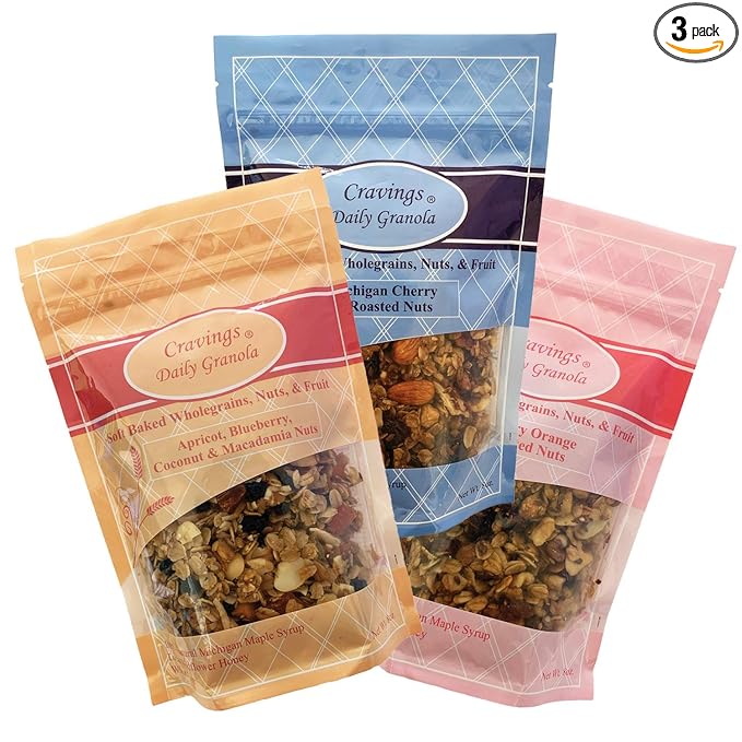 Cravings Daily Granola Variety- 3 Pack- Michigan Cherry &amp Roasted Nuts Apricot Blueberry Coconut &amp Macadamia Nut and Cranberry Orange &amp Roasted Nut