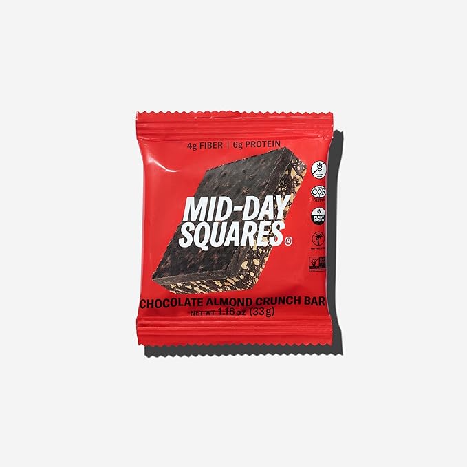 Mid-Day Squares Almond Crunch Protein Chocolate Bars 1.16 Oz each 2 Packs (24 Squares) | Made with Real Chocolate 6g Plant Protein 4g Fiber Gluten Free Plant-Based