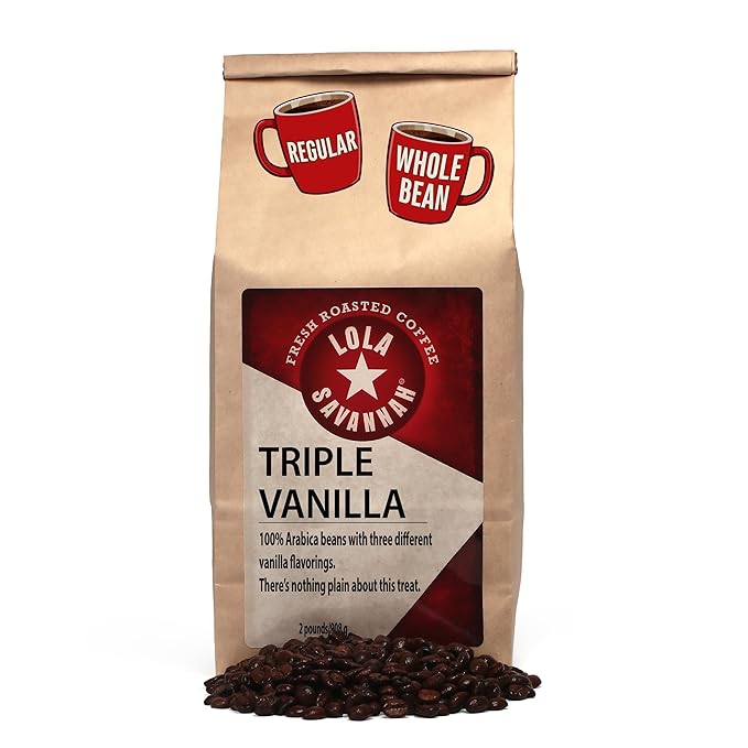 Lola Savannah Triple Vanilla Whole Bean Coffee - Three Unique Layers of Vanilla Delivers an Irresistible Velvety Smooth Sweet Cream Profile Caffeinated 16 Ounce Bag