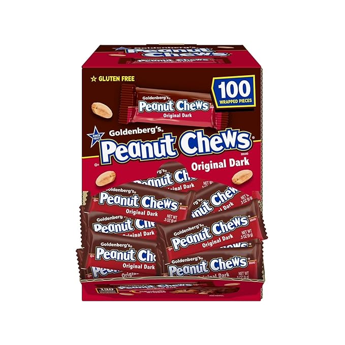 Goldenberg's Peanut Chews Original Dark Gluten Free Individually Wrapped 100 Pieces 32 oz (2lbs)
