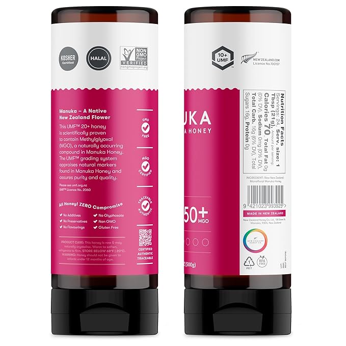 New Zealand Honey Co. Pure Manuka Honey UMF 20+ Squeezy | 500g | 17.6oz | Squeezable UMF Manuka Honey
