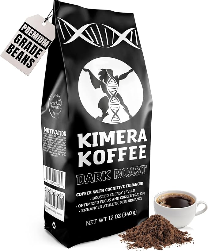 Kimera Koffee Dark Roast - Organic Ground Coffee Infused with Essential Brain Vitamins Ground (12oz)