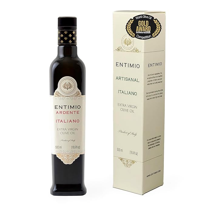Entimio Ardente Organic Italian Extra Virgin Olive Oil from Italy 600+ mg/kg High in Polyphenols 2025 Gold Winner Sicily Early Harvest evoo Cold Extracted Lab Tested - 16.9 fl oz