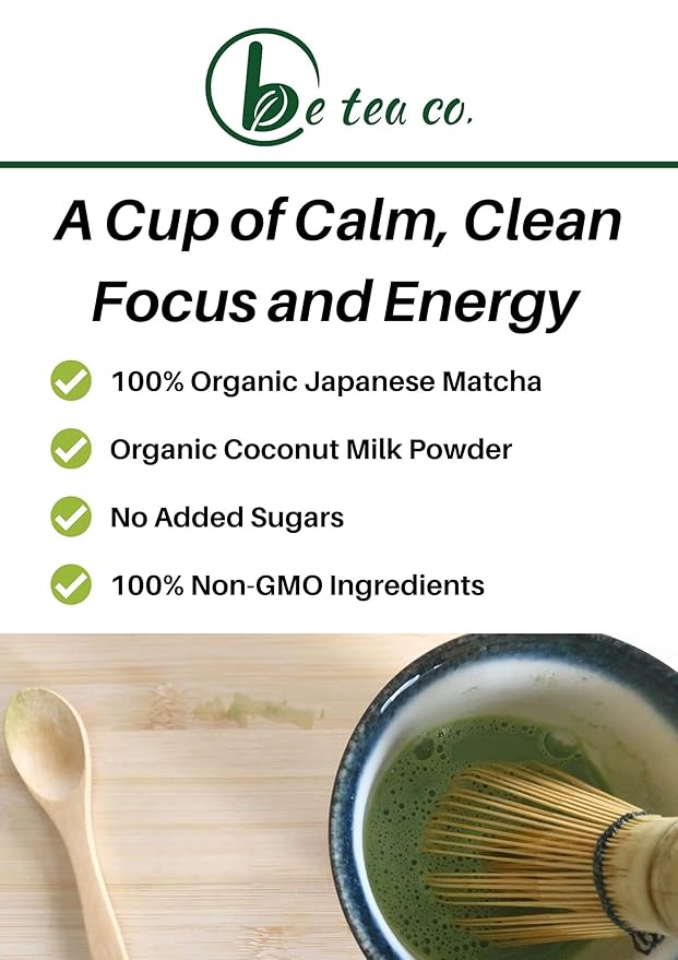 Be Tea Co. Coconut Matcha Latte | Organic Dairy-Free Latte Mix | Japanese Ceremonial Grade | Antioxidant-Rich | Vegan Drink | No Added Sugars | 24 Servings