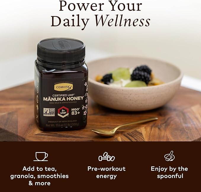 Comvita Manuka Honey UMF 5+ (MGO 83+) - Raw Manuka Honey New Zealand Pure &amp Unpasteurized Superfood for Immune Health Use in Tea Wild Monofloral Non-GMO - 500g (17.6 oz)