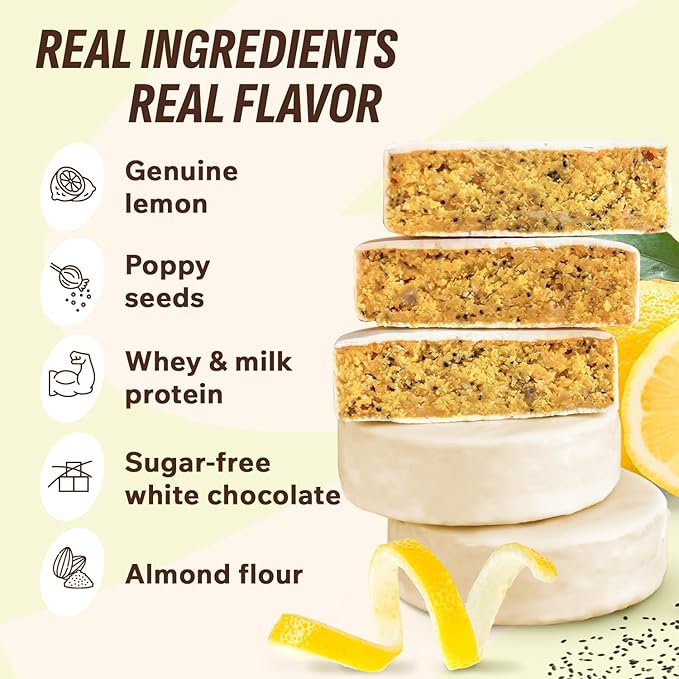 FitnesSHOCK Protein Brownie – Lemon Poppy White Chocolate – Low Sugar Dessert Snack (2g Total Sugar No Added Sugar) – Healthy Snack – 10 Count