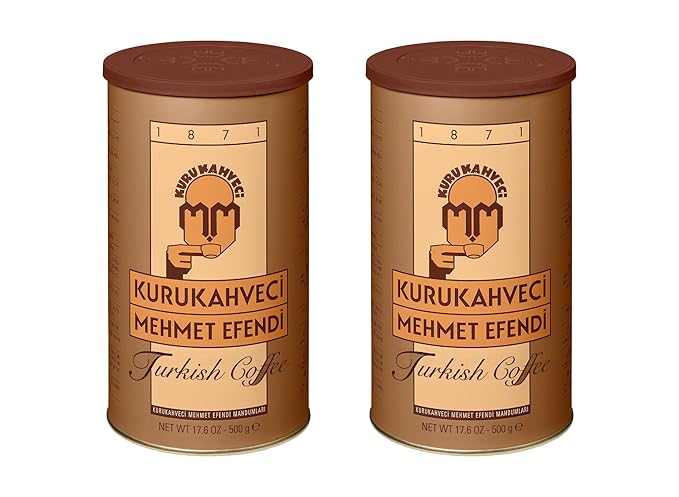 KURUKAHVECI MEHMET EFENDI Turkish Coffee Arabica Beans Roasted GroundRich Aroma Fresh Medium to Heavy-bodied Original Taste Since 1871 (17.6 OZ / 500 Gr) Pack of 2