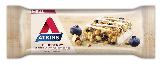 Atkins Blueberry Greek Yogurt Protein Meal Bar High Fiber 15g Protein 3g Sugar 5g Net Carbs Meal Replacement Keto Friendly 5 Count