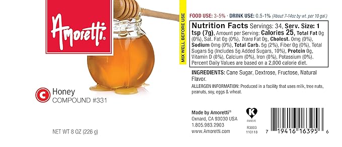 Amoretti - Honey Compound 8 oz - Natural Flavors Shelf Stable Even After Opening Certified Kosher TTB Approved Perfect for Baking Applications &amp Beverages