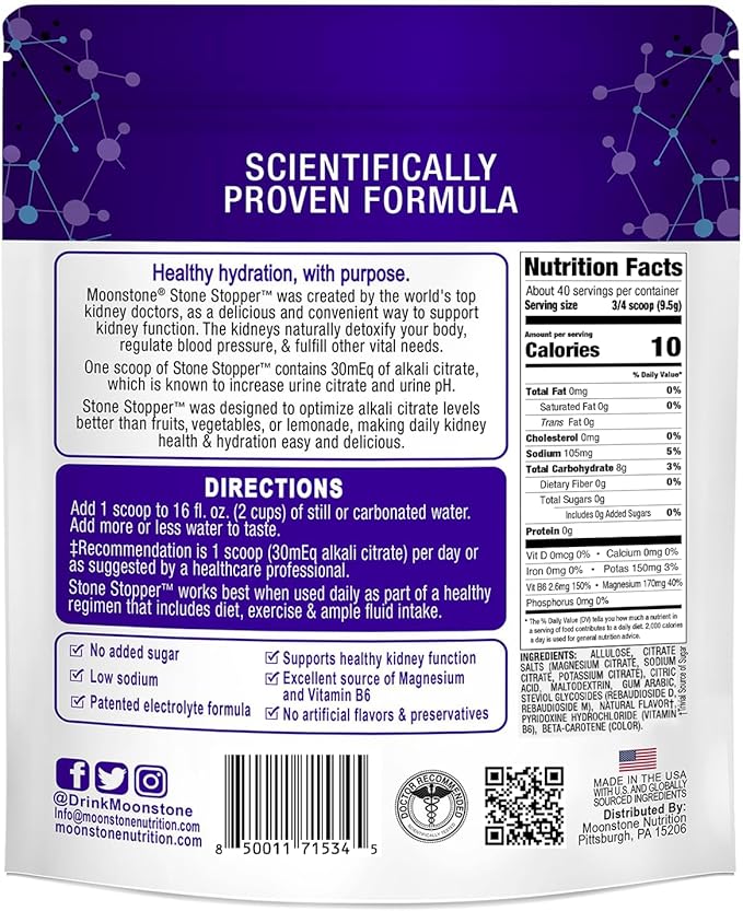 Stone Stopper Drink Mix Lemonade Kidney Stone Prevention Calcium Oxalate Protector Alkali Citrate Support Developed by Urologists to Improve Hydration and Support Kidney Health 30 Day Supply