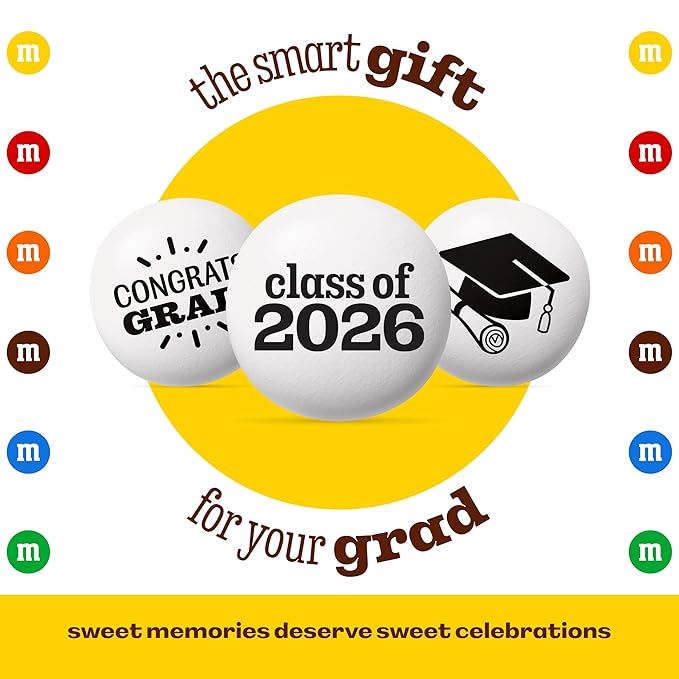 M&ampM’S WORLD Class of 2026 Milk Chocolate Candies 2 Pounds of White Bulk Candy Printed With Grad-Themed Images Resealable Bag for Graduation Parties Grad Gifts DIY Favors &amp More