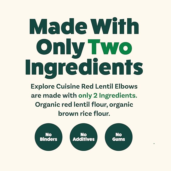 Explore Cuisine Organic Red Lentil Elbows- High Protein &amp Fiber Gluten Free Pasta Easy to Make - Organic Non GMO - 24 Total Servings 8 Ounce (Pack of 6) | Only 2 ingredients