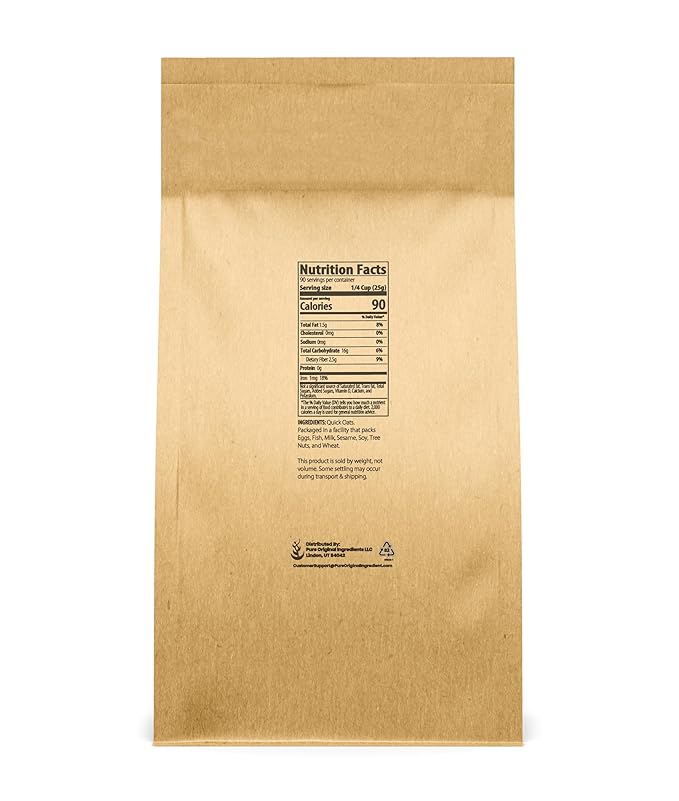 Pure Original Ingredients Quick Oats (5 lb) Breakfast Cereal Whole Grain Milled In The Pacific Northwest Eco-Friendly Packaging