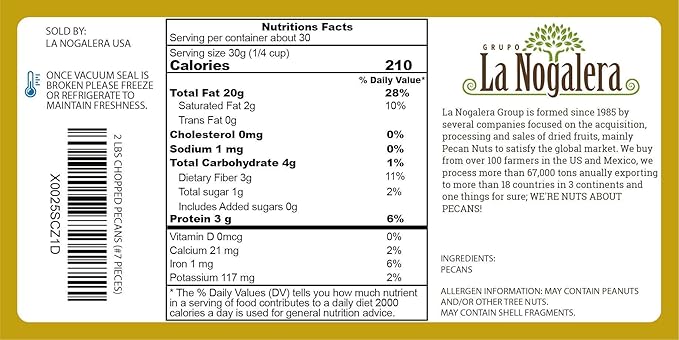 La Nogalera - 2 lbs Chopped shelled pecans. Raw pecan nuts NO SHELL Non-GMO No Preservatives Unpasteurized Kosher and Halal Certified and Ketogenic friendly