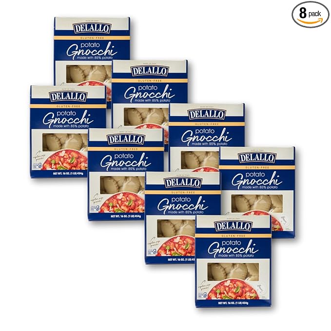 DeLallo Gluten Free Gnocchi Pasta 16 Ounce Box Non-GMO Made with Potato and Rice Flour Vegan (8 Pack)