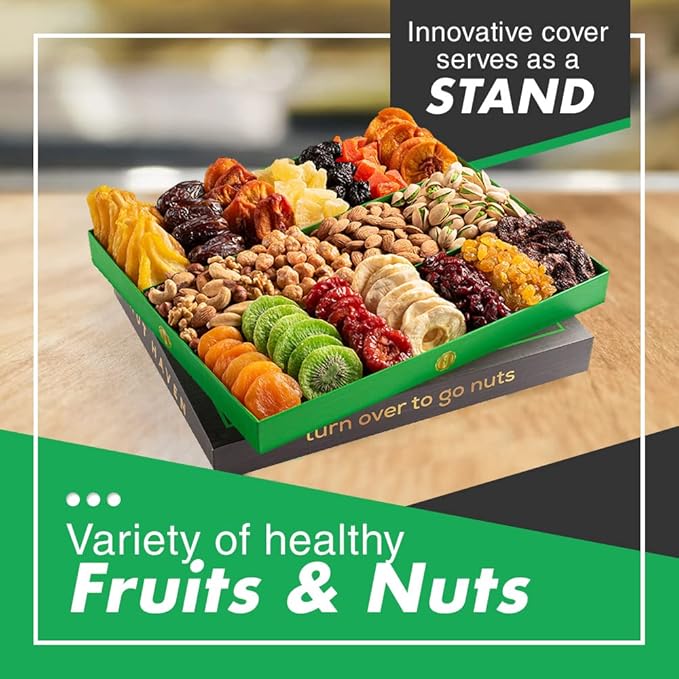 Holiday Dried Fruit &amp Nuts Gift Basket - Selection of 18 Food Tray - Food Gift Box for Him Husband Christmas Thanksgiving Fathers Day Mothers Day Sympathy Family Men &amp Women