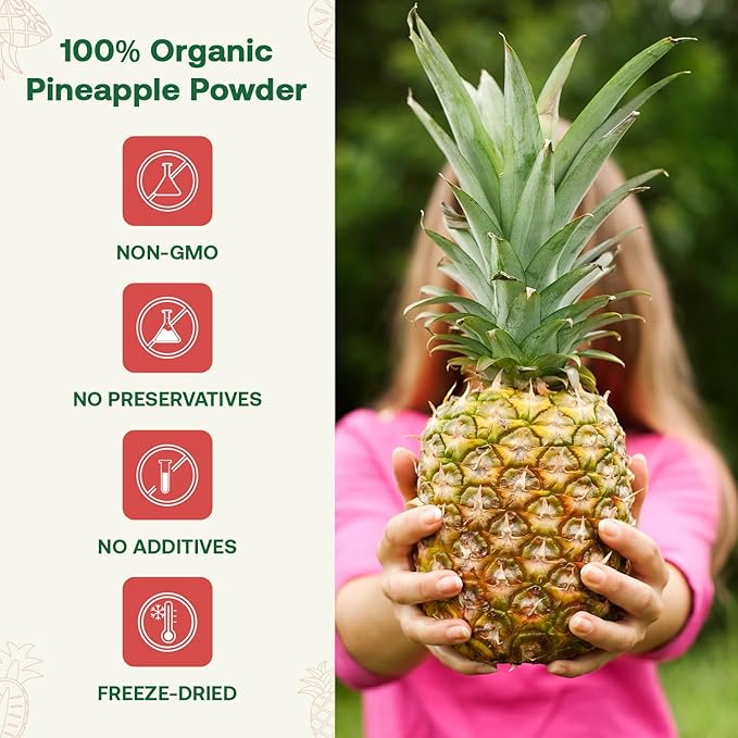 Quay Naturals Organic Pineapple Powder 8oz USDA Organic Freeze-Dried Pineapple Fruit Powder No Additives Gluten-Free
