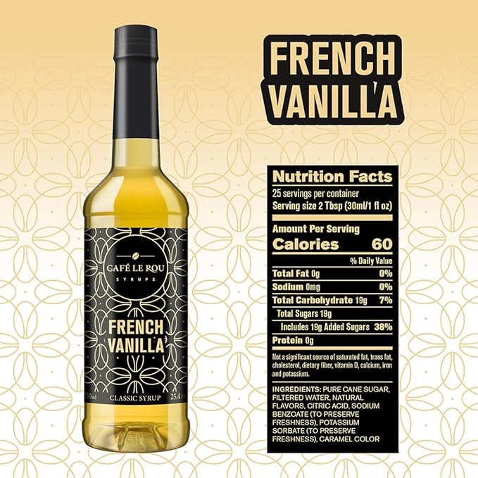 Café Le Rou Coffee Syrup Variety 5-Pack- 25.4 oz Vanilla French Vanilla Caramel Salted Caramel Hazelnut *Includes 5 Syrup Pumps* Flavoring Syrup for Coffee Tea and Espresso