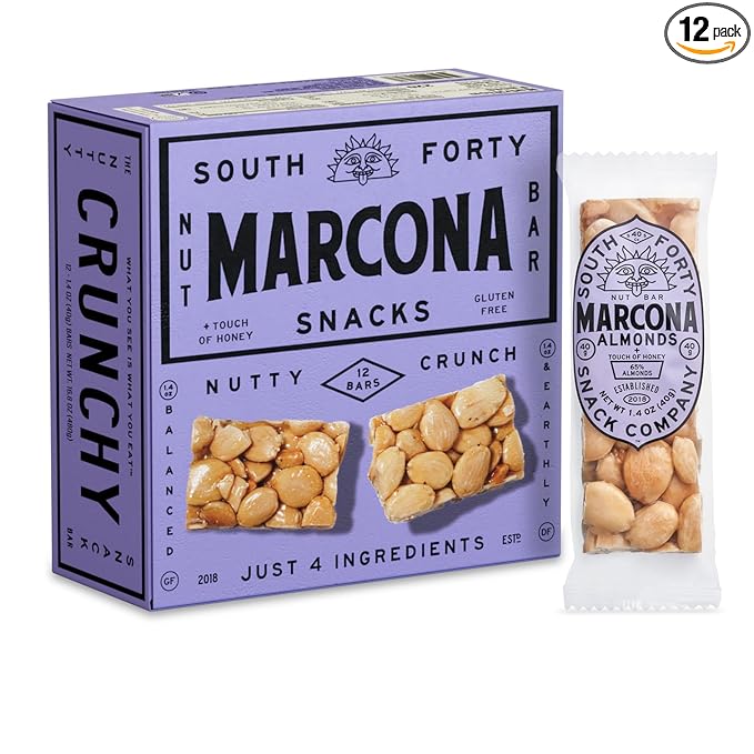 South 40 Snacks Crunchy Marcona Almond Bar Just 4 Ingredients Touch of Honey (40g Bar Pack of 12)