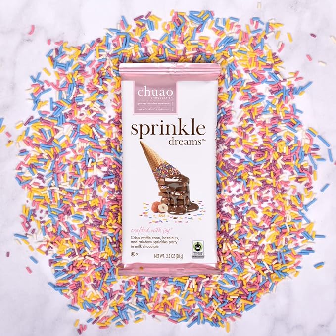 Chuao Chocolatier Sprinkle Dreams Milk Chocolate Bars | Gourmet No Preservatives | For Gift Baskets Christmas Birthday Thank You Care Package | 12 Pack