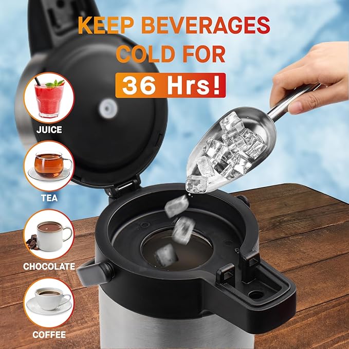 VONDIOR Airpot Coffee Dispenser with Pump - 169 Oz Insulated Stainless Steel Coffee Carafe - Thermal Beverage Dispenser - Coffee Urn for Hot/Cold Water Party Chocolate Drinks