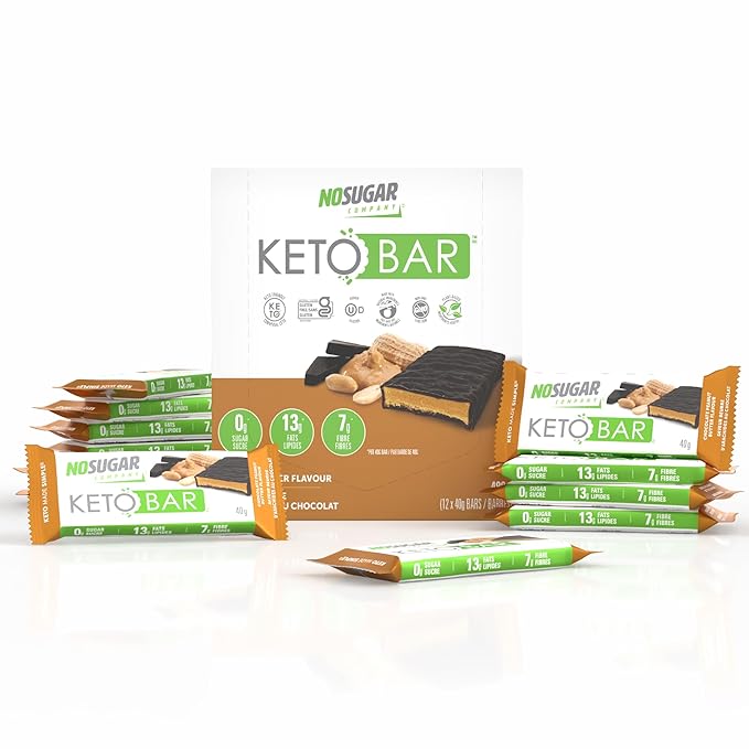 No Sugar Keto Bar Snack - Low Carb No Sugar Keto Snack Food with Keto Friendly Macros (12 x 1.41oz Bars Peanut Butter)
