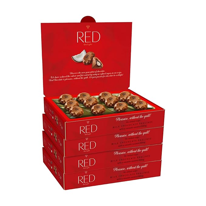 RED Delight®™ Milk Chocolate Diamond Truffles - with Coconut Filling (4 Boxes (4.66 OZ EACH))