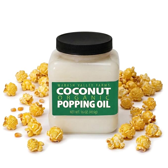 Organic Coconut Oil for Popcorn - Wabash Valley Farms Organic Coconut Popcorn Oil Refined Coconut Oil for Cooking Popcorn Movie Theater Popcorn Oil Deliciously Pure Coconut Oil (16 oz)