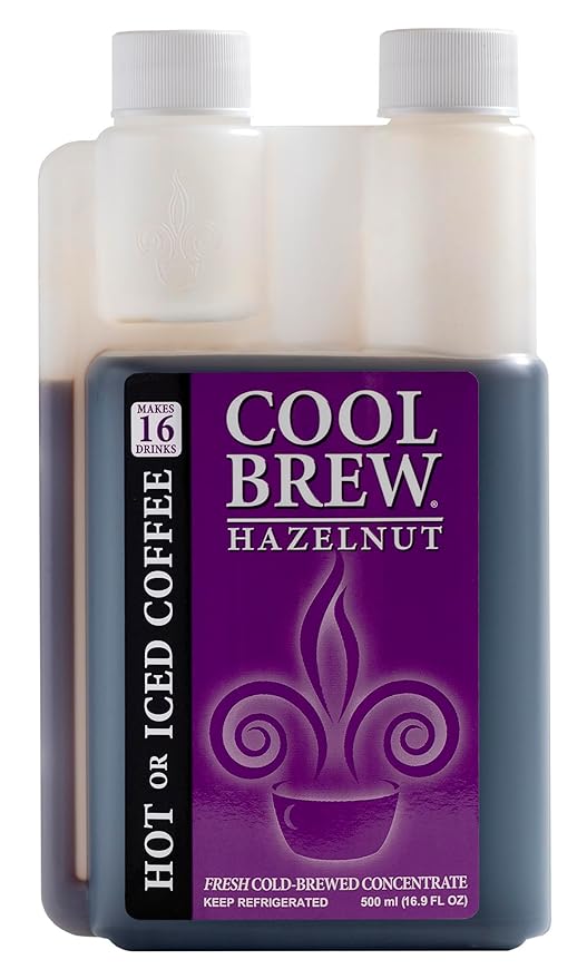 CoolBrew Hazelnut 6 Pack - 16 DRINKS PER BOTTLE - Fresh Cold Brew Liquid Concentrate - For Iced or Hot Coffee Unsweetened No Preservatives