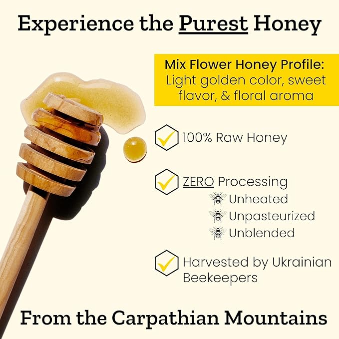Carpathian Raw Honey Mixed Flower | 100% Pure Unfiltered Unpasteurized Ethically Sourced | Glass Jar 908g