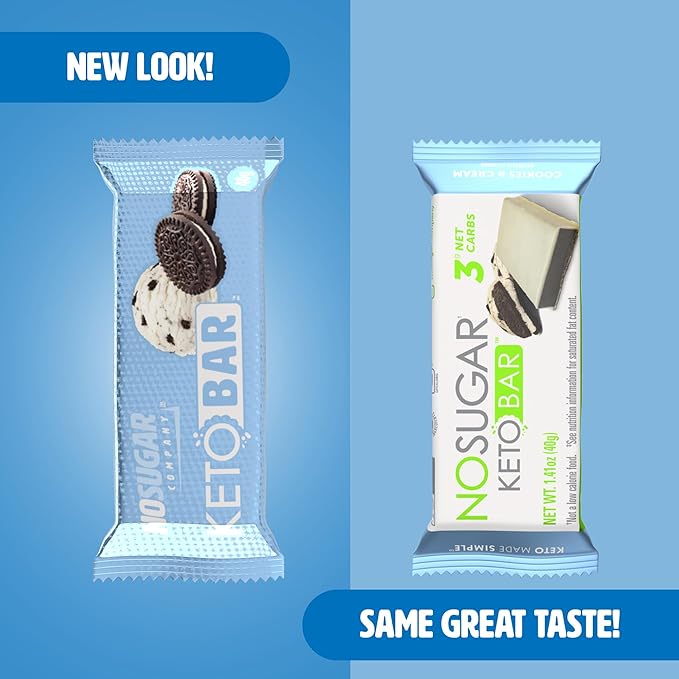No Sugar Keto Bar Snack - Low Carb No Sugar Keto Snack Food with Keto Friendly Macros (12 x 1.41oz Bars Cookies and Cream)