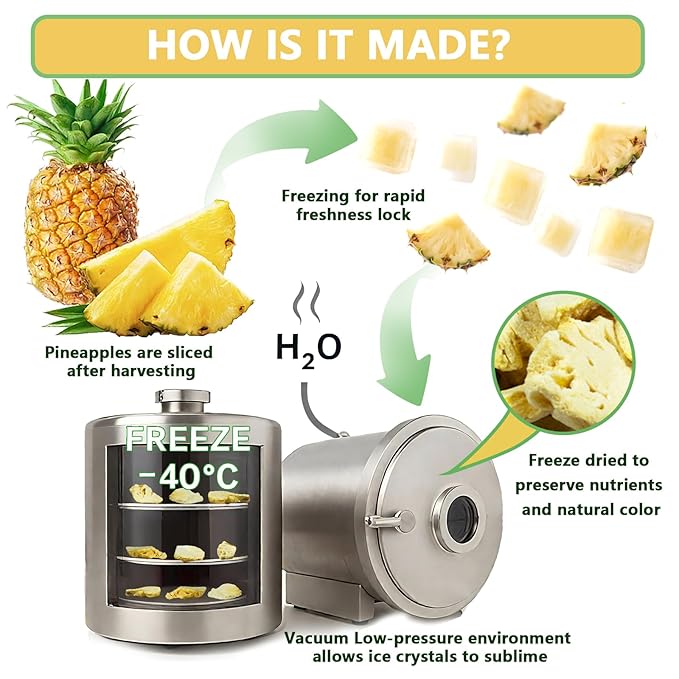 QZLGD Freeze Dried Pineapple Freeze Dried Fruit Pineapple Chunks 7.76oz/220g No Added Sugar Fruit Snacks for Baking or Adding to Breakfast Cereal Milkshakes