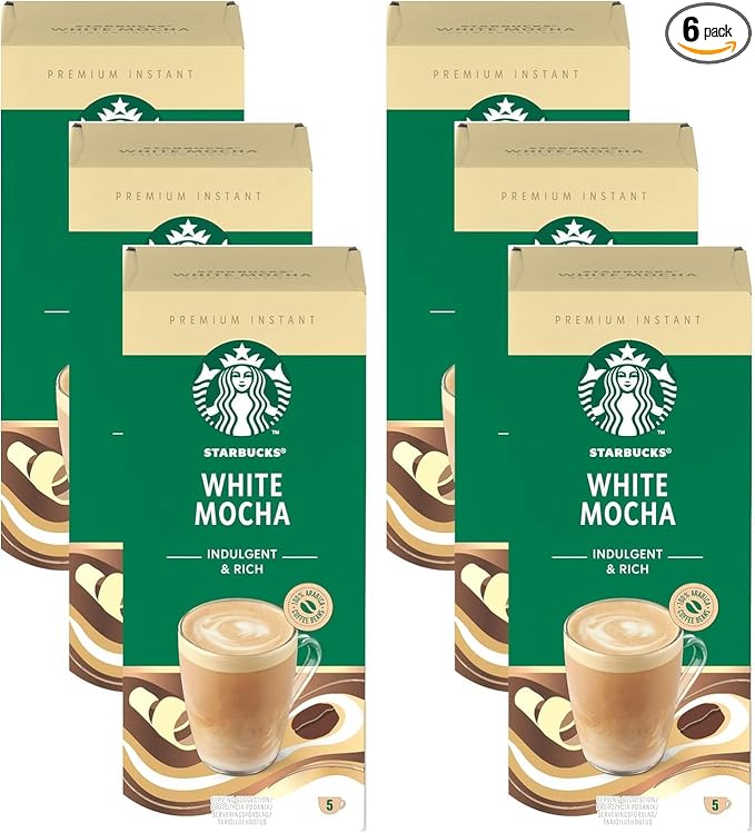 Starbucks White Mocha x5 Premium Instant Coffee Sachets Pack of 6 (Total 30 Sachets) Rich White Chocolate Taste